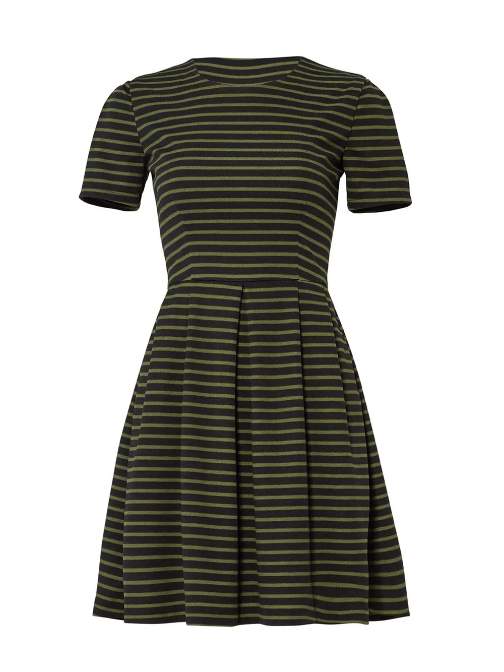 Anthropologie Hutch Green Black Stripe Pleated Dress